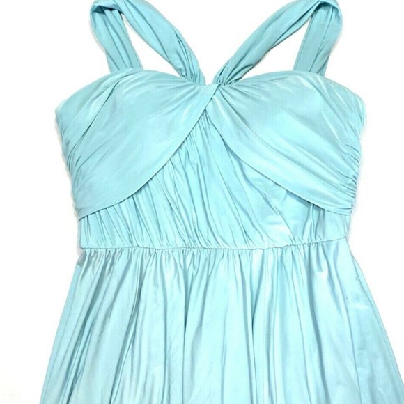 Bridesmaids 12 Blue Halter Dress Short Stretch - Picture 2 of 6